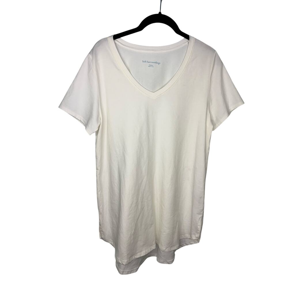 Soft Surroundings V-Neck White Basic Pima Cotton … - image 1